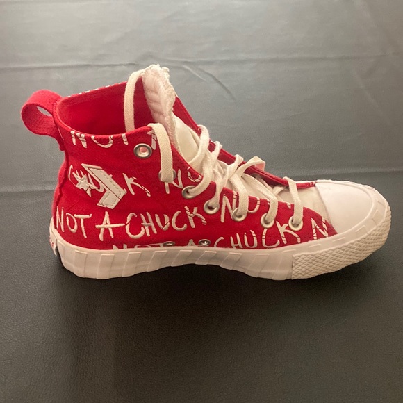 Red and white “not a chuck” high top Converse - Picture 7 of 9